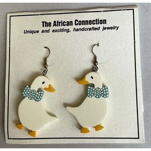 The African Connection African Handcrafted/Hand Painted Duck Wood Earrings.